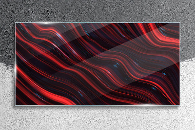 Waves of red and navy blue Wall art on glass