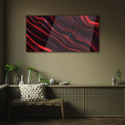 Waves of red and navy blue Wall art on glass