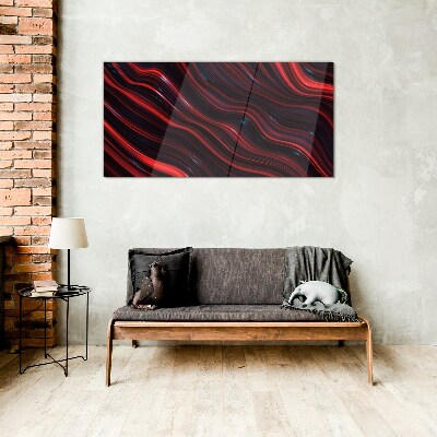 Waves of red and navy blue Wall art on glass