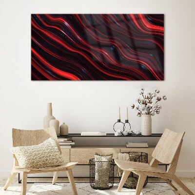 Waves of red and navy blue Wall art on glass