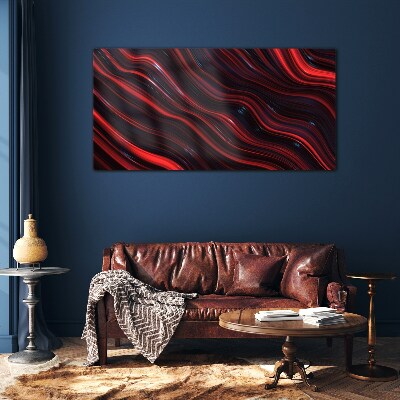 Waves of red and navy blue Wall art on glass