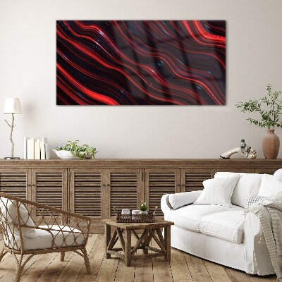 Waves of red and navy blue Wall art on glass
