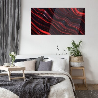 Waves of red and navy blue Wall art on glass