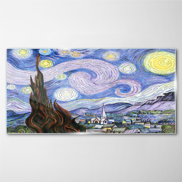 Starry night over the town Glass art print