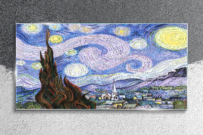 Starry night over the town Glass art print
