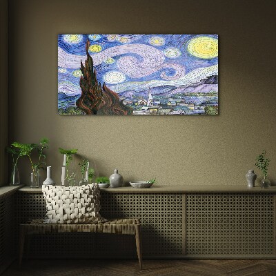 Starry night over the town Glass art print