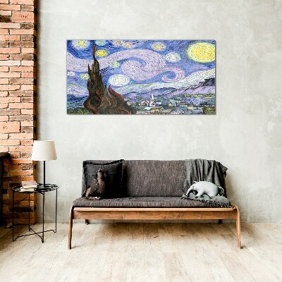 Starry night over the town Glass art print