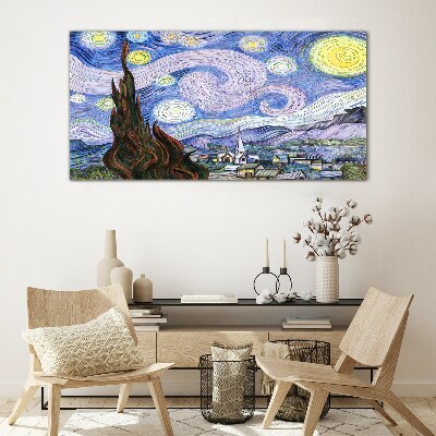 Starry night over the town Glass art print