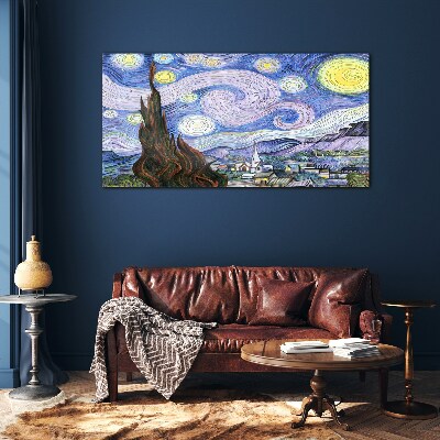 Starry night over the town Glass art print