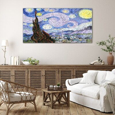 Starry night over the town Glass art print
