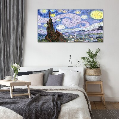 Starry night over the town Glass art print