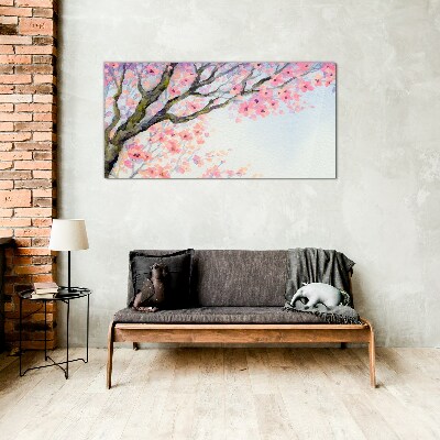 Flower tree branches Glass Wall Art