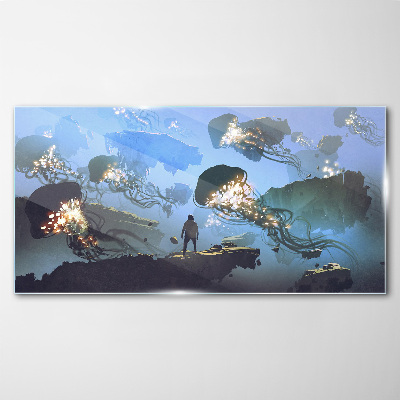 Underwater journey in the light of jellyfish Wall art on glass