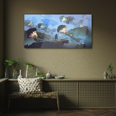 Underwater journey in the light of jellyfish Wall art on glass