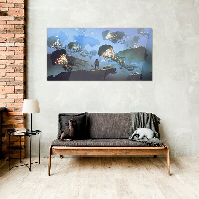 Underwater journey in the light of jellyfish Wall art on glass
