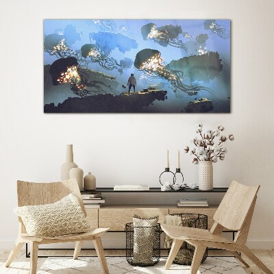 Underwater journey in the light of jellyfish Wall art on glass