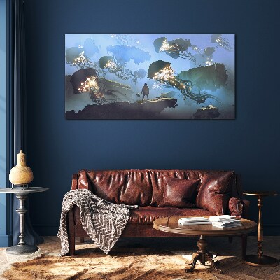 Underwater journey in the light of jellyfish Wall art on glass