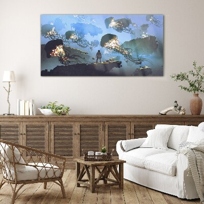 Underwater journey in the light of jellyfish Wall art on glass