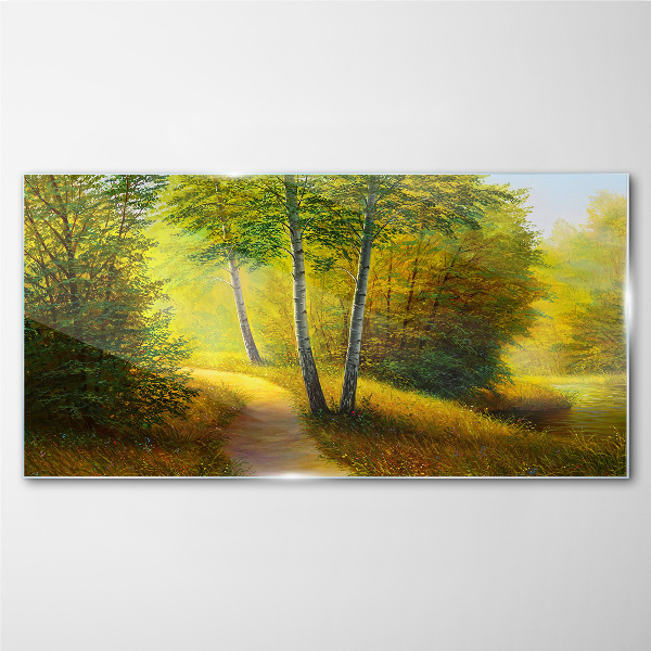 Golden forest in the sunlight Wall art on glass