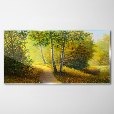 Golden forest in the sunlight Wall art on glass