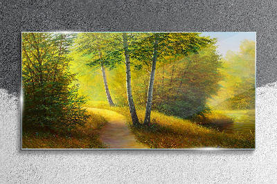 Golden forest in the sunlight Wall art on glass