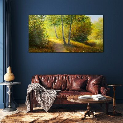Golden forest in the sunlight Wall art on glass