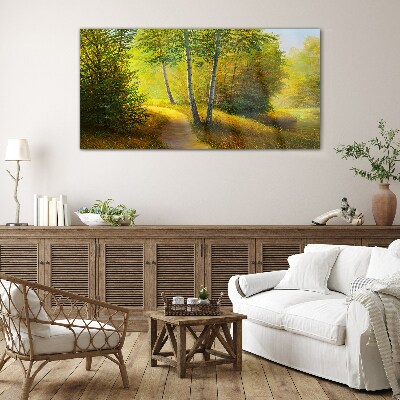 Golden forest in the sunlight Wall art on glass
