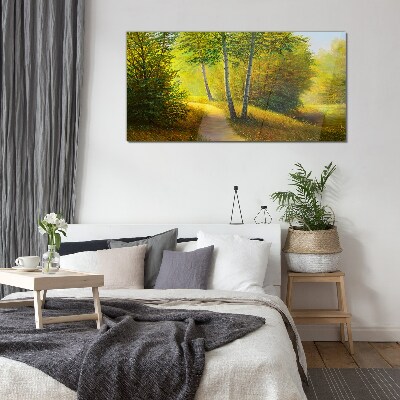 Golden forest in the sunlight Wall art on glass