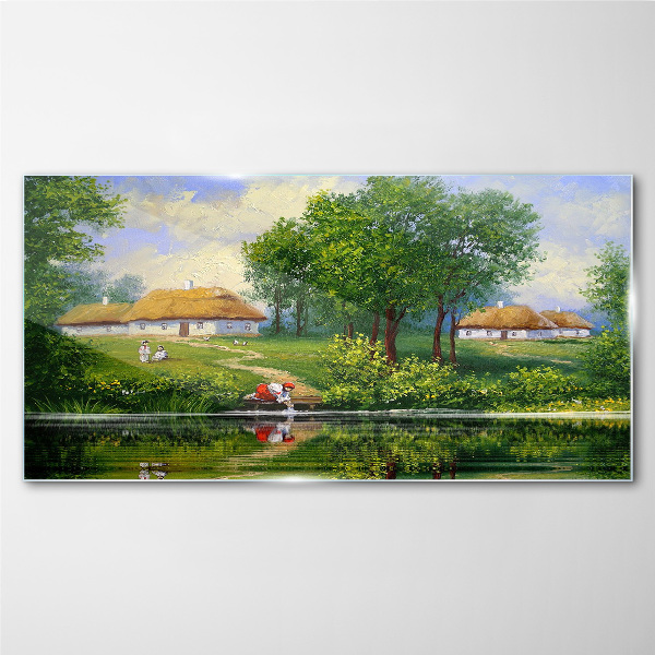 Peaceful rural landscape by the water Wall art on glass
