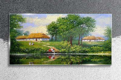 Peaceful rural landscape by the water Wall art on glass