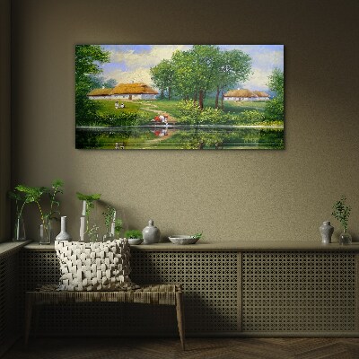 Peaceful rural landscape by the water Wall art on glass