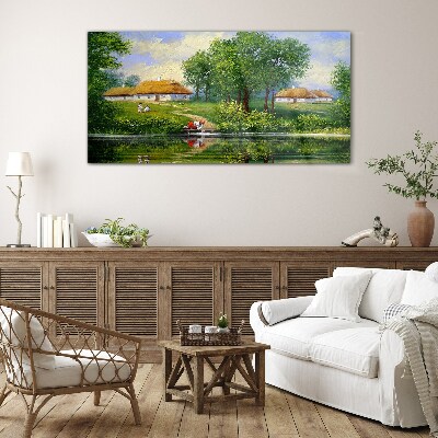 Peaceful rural landscape by the water Wall art on glass