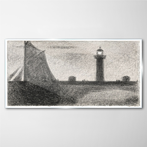 Lighthouse in a monochromatic setting Wall art on glass