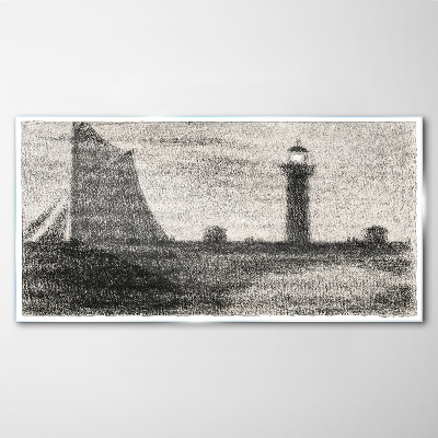 Lighthouse in a monochromatic setting Wall art on glass