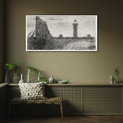 Lighthouse in a monochromatic setting Wall art on glass