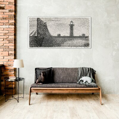 Lighthouse in a monochromatic setting Wall art on glass
