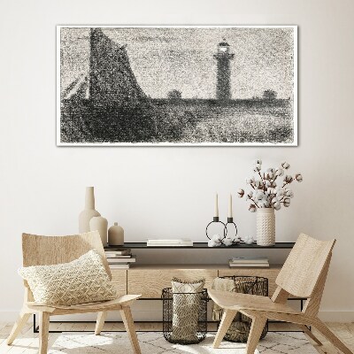 Lighthouse in a monochromatic setting Wall art on glass