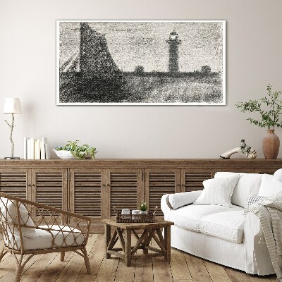 Lighthouse in a monochromatic setting Wall art on glass
