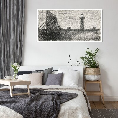 Lighthouse in a monochromatic setting Wall art on glass