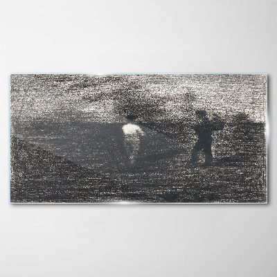 Misty figures against the landscape background Wall art on glass