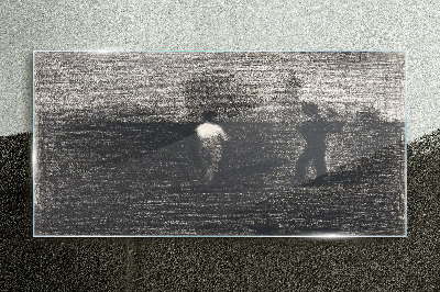 Misty figures against the landscape background Wall art on glass