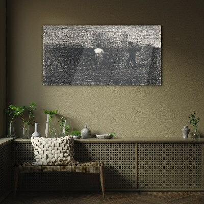 Misty figures against the landscape background Wall art on glass