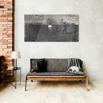 Misty figures against the landscape background Wall art on glass