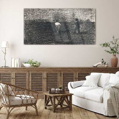 Misty figures against the landscape background Wall art on glass
