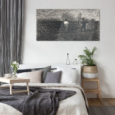 Misty figures against the landscape background Wall art on glass