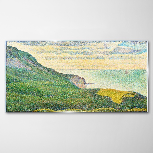 Seaside landscape in color points Wall art on glass