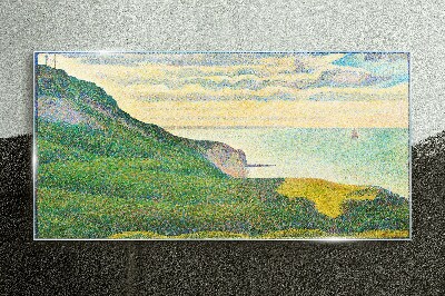 Seaside landscape in color points Wall art on glass