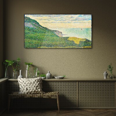 Seaside landscape in color points Wall art on glass