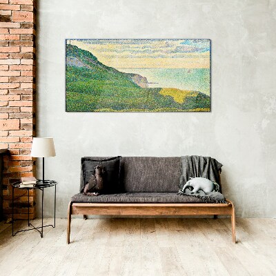 Seaside landscape in color points Wall art on glass