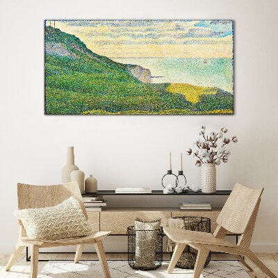 Seaside landscape in color points Wall art on glass